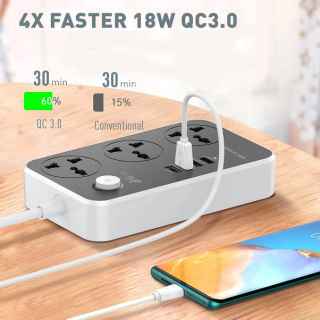 Ldnio SC3412 Power Strip With 3 Ways Power Socket, 4 USB Port 38W, Fast Charging USB-C, 2500 Watt Extension Socket - Kenya