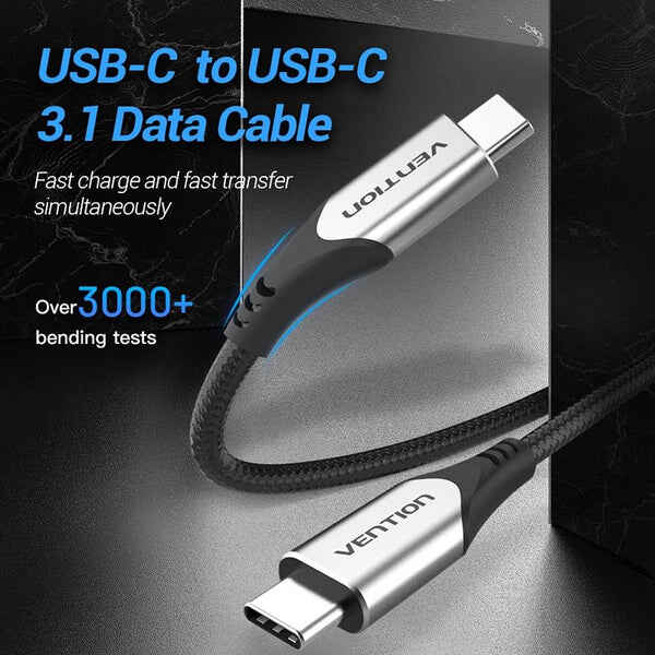 Vention TAAHF Cotton Braided USB-C to USB-C 3.1 Cable - 5Gbps Transmission Speed, 100W Super Fast Charging, 480Mbps Data Snyc, Durable and Flexible, Free Blind Insertion - Kenya - Image 2