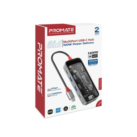 Promate TransHub-Mini 8-in 1 Transparent Ultra-Fast Multiport USB-C Hub - Kenya