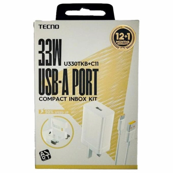 Tecno U330TKB+C11 3x Faster 33W Fast Charger with Type-C Cable - Kenya