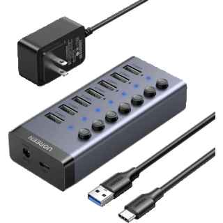 Ugreen 7-Port Powered Switch USB Hub (CM481) - 4 Smart Charging Ports, USB Splitter with Individual Led On/Off Switches and Power Adapter, USB Ports Extender for Laptop PC - Kenya