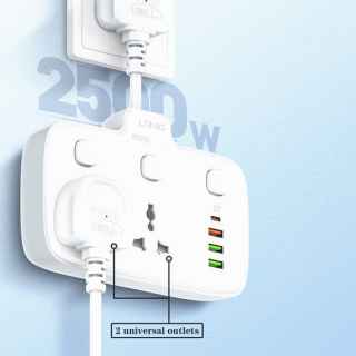 LDNIO 2 Universal Outlets Wall Power Socket 2500W With 1PD, 1 QC3.0 and 2 Auto-ID USB with individual switch - SC2413 - Kenya