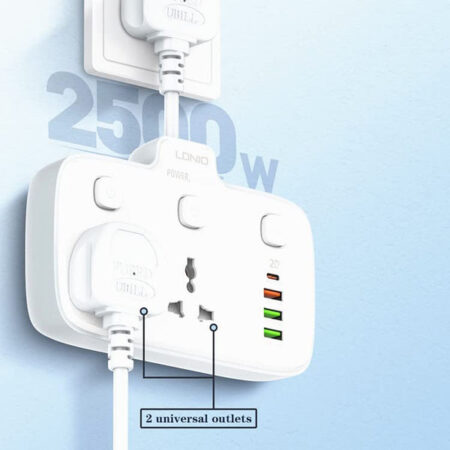 LDNIO 2 Universal Outlets Wall Power Socket 2500W With 1PD, 1 QC3.0 and 2 Auto-ID USB with individual switch - SC2413 - Kenya