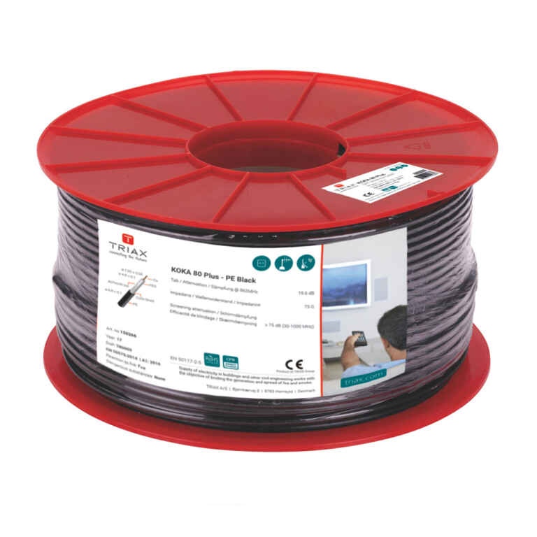 Triax Koka RG6-PVC Black 305m Reel, CCS Coax Cable - Satellite Cable