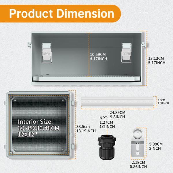 Weatherproof ABS Plastic Outdoor
  Electrical Junction Box - 13.2"x13.2"x5.2" - Image 2