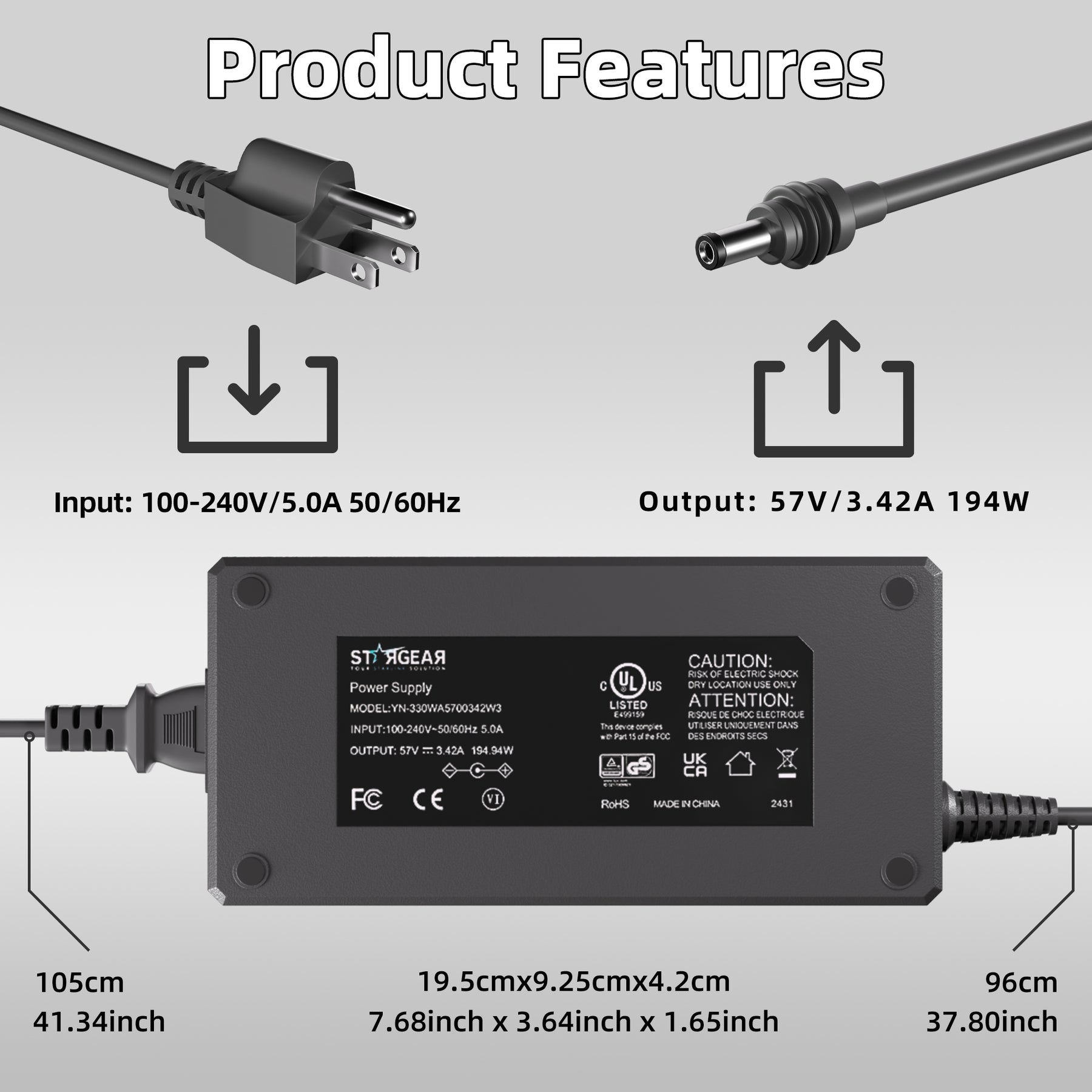 Starlink Gen 3 195W AC to DC Power Supply
  Adapter with AC Cord - Image 8