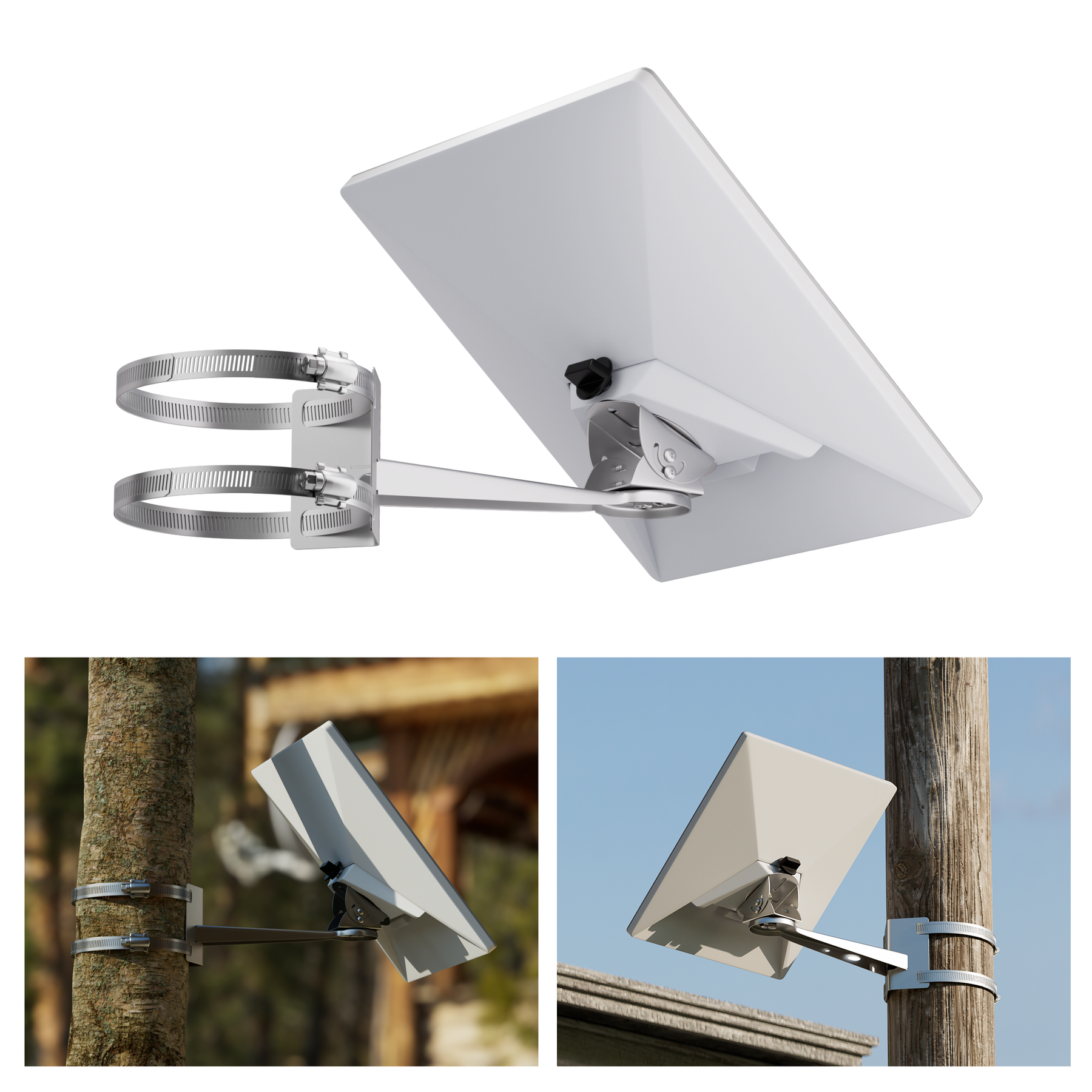 Starlink Mini Stainless Steel Pole and
  Beam Mount with 360° Adjustable Arm