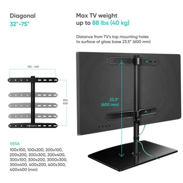 ONKRON PT3 32-75" SWIVEL TABLETOP TV
  STAND- BLACK - Image 4