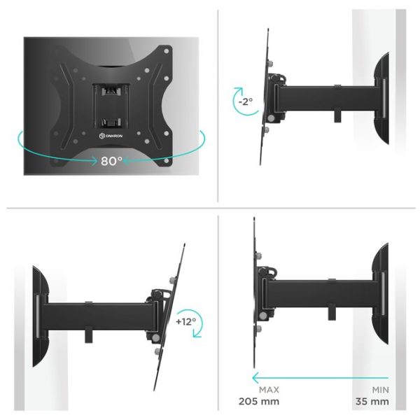 ONKRON M2S 17-43" TILT/SWIVEL TV
  WALL MOUNT- BLACK - Image 4
