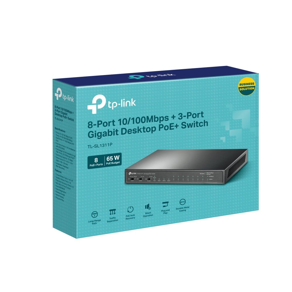 TP-Link TL-SL1311P 8-Port 10/100Mbps + 3-Port Gigabit Desktop Switch with 8-Port PoE+ %count(title) +254720548999 TP-Link TL-SL1311P 8-Port 10/100Mbps + 3-Port Gigabit Desktop Switch with 8-Port PoE+ - Image 3