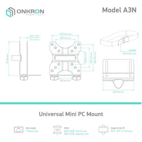 Universal Bracket for Mini PC max 11 lbs, Black A3N - Image 3