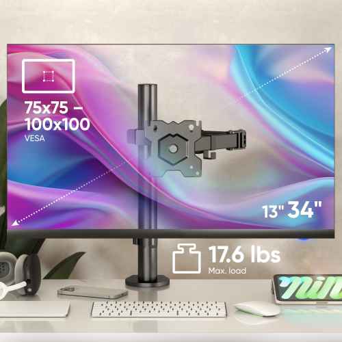 Desk Mount for Monitor 13"-34" max 18 lbs, Tilt-Swivel, with Rotation, Black D121E - Image 2