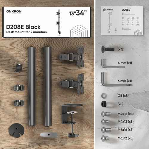 Desk Mount for Two Monitors 13"-34" max 18 lbs, Tilt-Swivel, with Rotation, Black D208E - Image 3