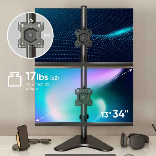 Desk Mount for Two Monitors 13"-34" max 18 lbs, Tilt-Swivel, with Rotation, Black D208FS - Image 2