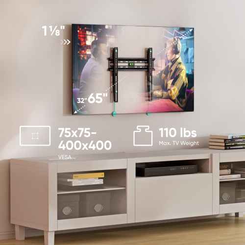 Fixed TV bracket for 32"-65" max 110 lbs, black FM2 - Image 2