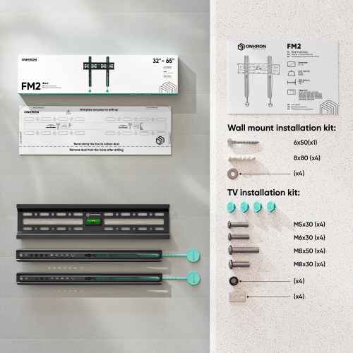 Fixed TV bracket for 32"-65" max 110 lbs, black FM2 - Image 3