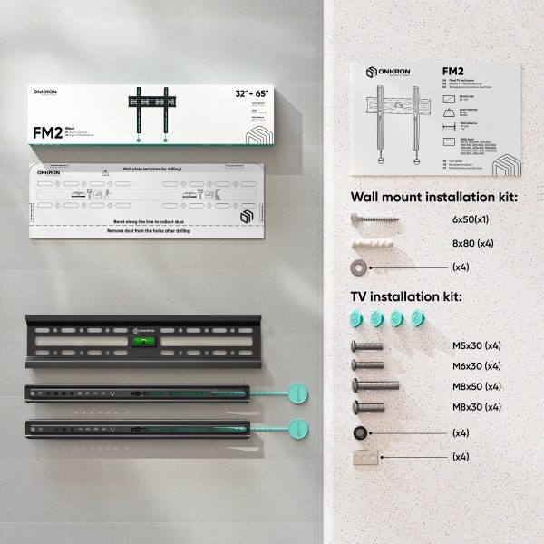 Fixed TV bracket for 32"-65" max 110 lbs, black FM2 - Image 3