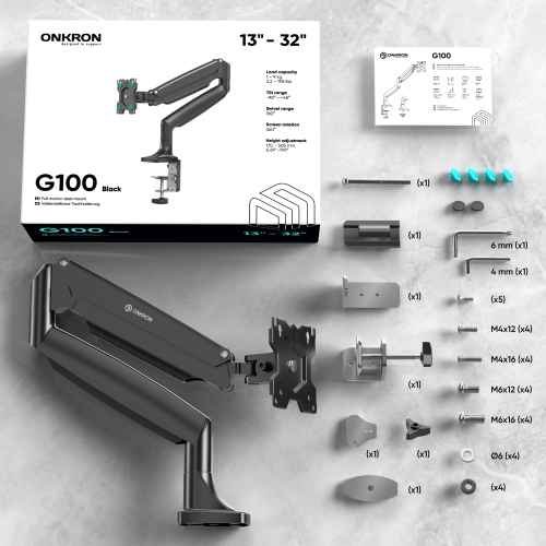 Desk Mount for Monitor 13"-32" max 20 lbs, Tilt-Swivel, with Rotation, Black G100 - Image 3