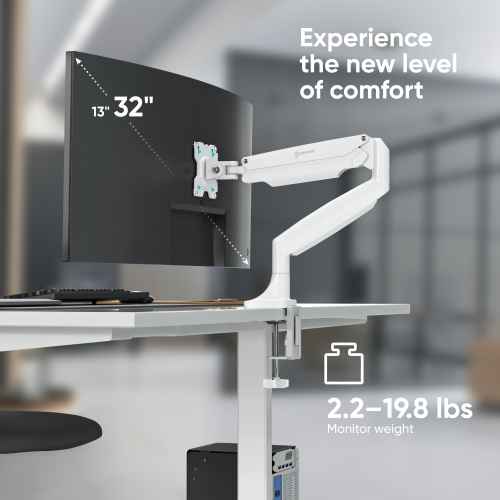 Desk Mount for Monitor 13"-32" max 20 lbs, Tilt-Swivel, with Rotation, White G100 - Image 2