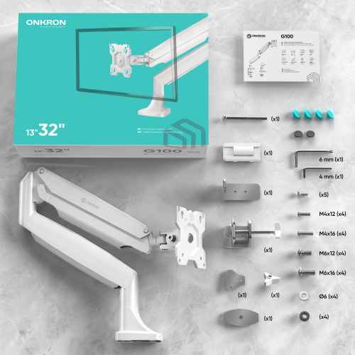 Desk Mount for Monitor 13"-32" max 20 lbs, Tilt-Swivel, with Rotation, White G100 - Image 3