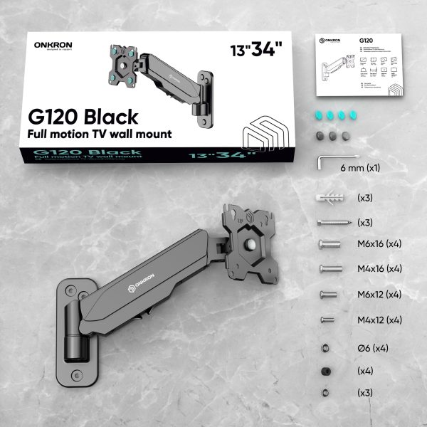 Wall Mount for TV or Monitor 13"-34" max 18 lbs, Tilt-Swivel, with Rotation, Black G120 - Image 3