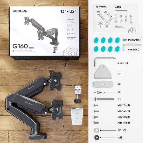 Desk Mount for Two Monitors 13"-32" max 18 lbs, Tilt-Swivel, with Rotation, Black G160 - Image 3