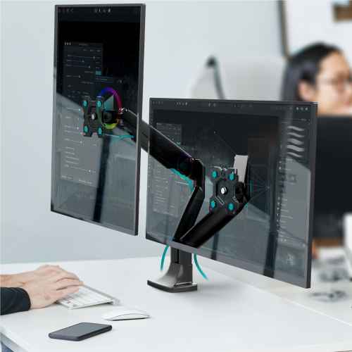 Desk Mount for Two Monitors 13"-32" max 20 lbs, Tilt-Swivel, with Rotation, Black G200 - Image 2