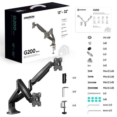 Desk Mount for Two Monitors 13"-32" max 20 lbs, Tilt-Swivel, with Rotation, Black G200 - Image 3