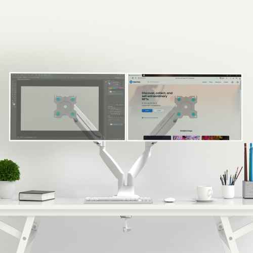 Desk Mount for Two Monitors 13"-32" max 20 lbs, Tilt-Swivel, with Rotation, White G200 - Image 2