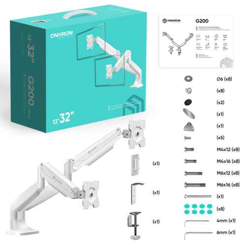Desk Mount for Two Monitors 13"-32" max 20 lbs, Tilt-Swivel, with Rotation, White G200 - Image 3