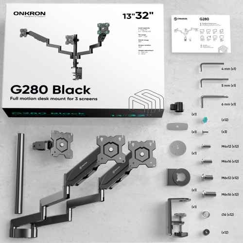 Desk Mount for Three Monitors 13"-32" max 18 lbs, Tilt-Swivel, with Rotation, Black G280 - Image 3