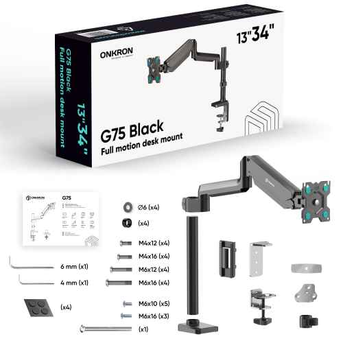 Desk Mount for Monitor 13"-34" max 26 lbs, Tilt-Swivel, with Rotation, Black G75 - Image 3