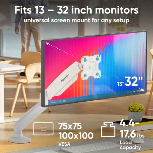 Desk Mount for Monitor 13"-32" max 18 lbs, Tilt-Swivel, with Rotation, White G80 - Image 2