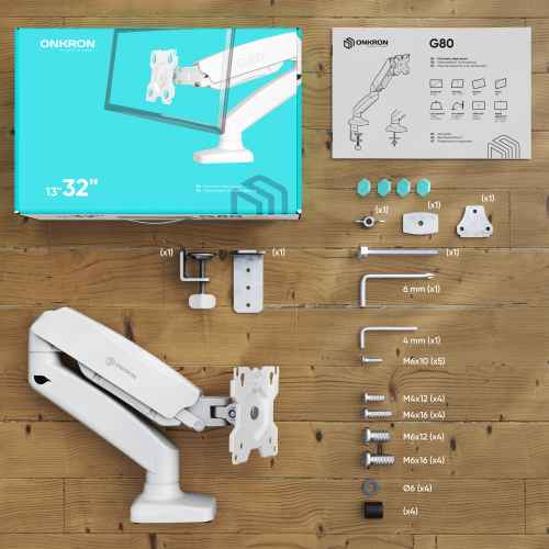 Desk Mount for Monitor 13"-32" max 18 lbs, Tilt-Swivel, with Rotation, White G80 - Image 3