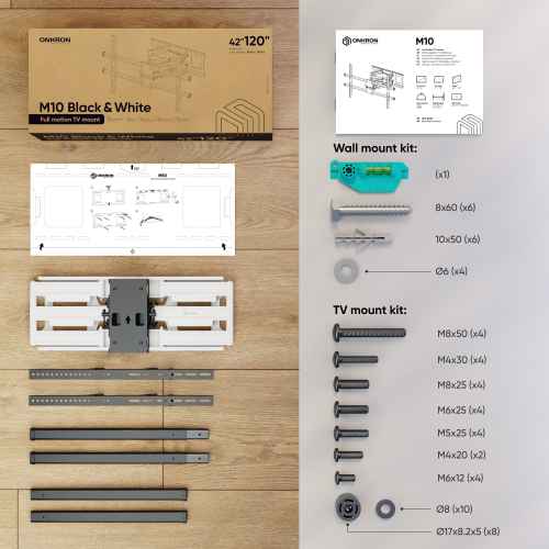 TV mount 42?-120? Tilting and Swiveling, white-black M10 - Image 3