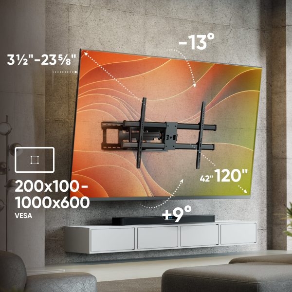 Full Motion Wall Mount 42"-120" max 220lbs, Black M10 - Image 2