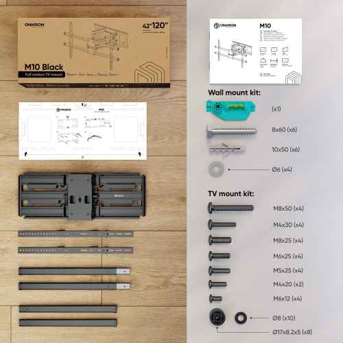 Full Motion Wall Mount 42"-120" max 220lbs, Black M10 - Image 3
