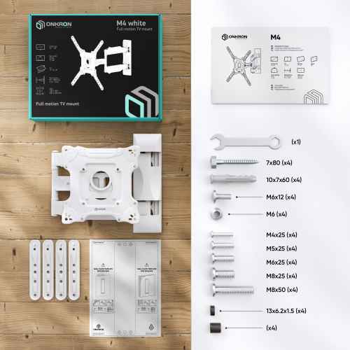 Tilting and swiveling TV bracket for 32"-65" max 77 lbs, white M4 - Image 3
