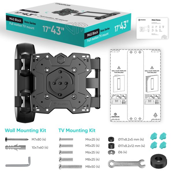 Tilting and swiveling TV bracket for 17"-43" with rotation max 77 lbs, black M4SR - Image 3