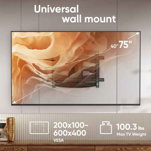 Tilting and swiveling TV bracket for 40"-75" max 100 lbs, black M6L - Image 2