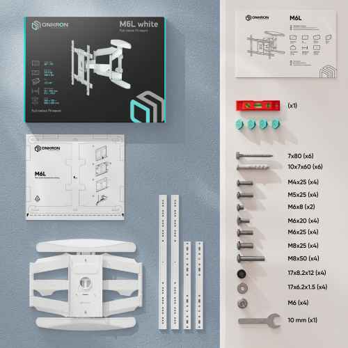 Tilting and swiveling TV bracket for 40"-75" max 100 lbs, white M6L - Image 3