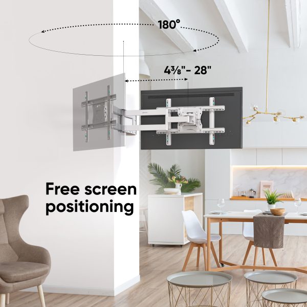 Tilting and swiveling TV bracket for 40"-75" max 150 lbs, white M7L - Image 2
