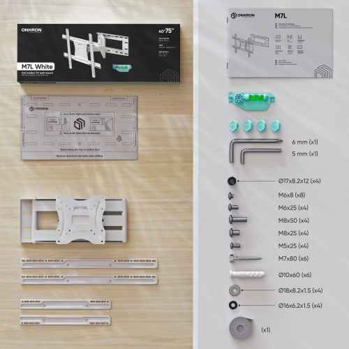 Tilting and swiveling TV bracket for 40"-75" max 150 lbs, white M7L - Image 3