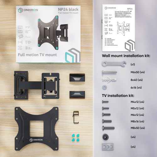 Tilting and swiveling TV bracket for 17"-43" max 77 lbs, black NP24 - Image 3