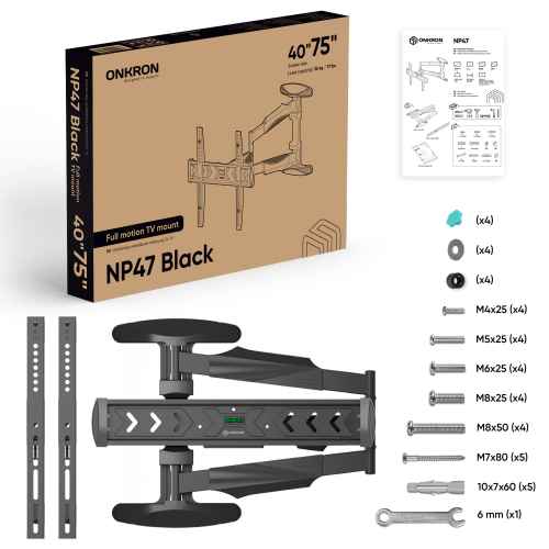 Tilting and swiveling TV bracket for 40"-75" max 77 lbs, black NP47 - Image 3