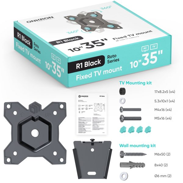 Rotating bracket for TV or monitor 10"-35" max 44 lbs, black R1 - Image 3
