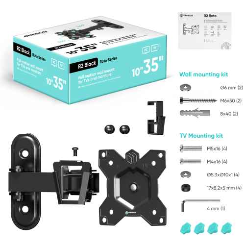 Tilting and swiveling bracket for TV or monitor 10"-35" with rotation max 44 lbs, black R2 - Image 3