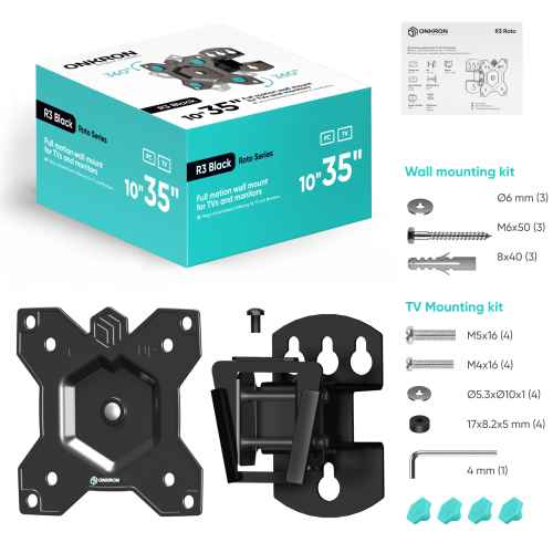 Tilting and swiveling bracket for TV or monitor 10"-35" with rotation max 44 lbs, black R3 - Image 3