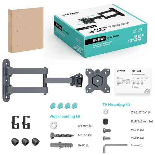 Tilting and swiveling bracket for TV or monitor 10"-35" with rotation max 44 lbs, black R4 - Image 3