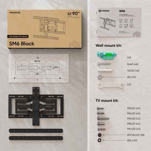 TV Mount 32"-90" tilting and swiveling, Black SM6-B - Image 3